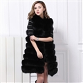 Good Long Big Furry Faux Fox Fur Vest Fashion Women Overcoat - Black