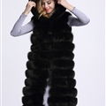 Good Long Furry Faux Fox Fur Vest Fashion Women Overcoat - Black