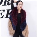Good Warm Temperament Real Fox Fur Vests Women Overcoat - Red Blue