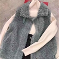 High Quality Winter Elegant Faux Lamb Fur Vest Fashion Women Overcoat - Green
