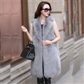 Long  Classic Elegant Faux Fox Fur Vest Fashion Women Overcoat - Gray
