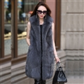Long  Classic Elegant Faux Fox Fur Vest Fashion Women Overcoat - Grey
