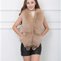 Luxury Winter Elegant Real Fox Fur Vest Fashion Women Overcoat - Beige