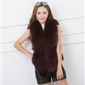 Luxury Winter Elegant Real Fox Fur Vest Fashion Women Overcoat - Red 01