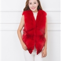 Luxury Winter Elegant Real Fox Fur Vest Fashion Women Overcoat - Red