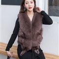 Luxury Winter Super Real Fox Fur Vests Fashion Women Overcoat - Coffee