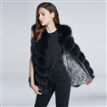 Luxury Winter Super Real Fox Fur Vest Women Overcoat - Black