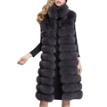 Overcoat Genuine Real Fox Fur Vest Fashion Women Medium-long With Belt Fur Waistcoat - Grey
