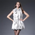 Overcoat Genuine Real Rabbit Fur Vest Fashion Women Medium-long With Belt Fur Waistcoat - Grey