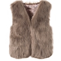 Pretty Cute Elegant Faux Fox Fur Vest Fashion Women Overcoat - Khaki