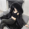 Warm Real Raccoon Fur Overcoat Fashion Women Coat - Black 01