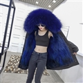Warm Real Raccoon Fur Overcoat Fashion Women Coat - Blue 01