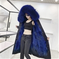 Warm Real Raccoon Fur Overcoat Fashion Women Coat - Blue