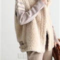 Winter Super Real Lamb Fur Vest Women Overcoat - Khaki